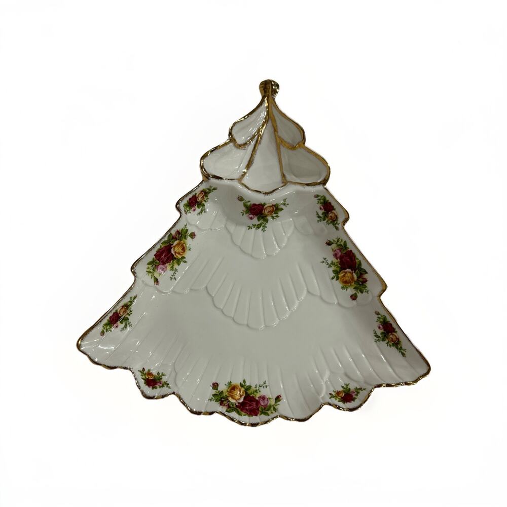 Royal Albert Old Country Roses Holiday Christmas Tree Chip and Dip Serving Bowl